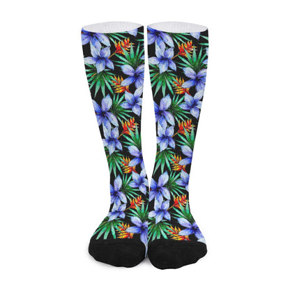 Blue Hawaiian Wildflowers Pattern Print Long Socks