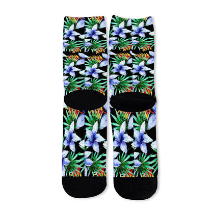Blue Hawaiian Wildflowers Pattern Print Long Socks