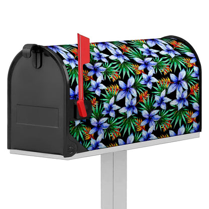 Blue Hawaiian Wildflowers Pattern Print Mailbox Cover