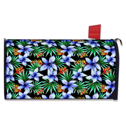 Blue Hawaiian Wildflowers Pattern Print Mailbox Cover
