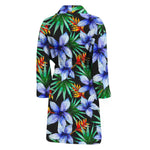 Blue Hawaiian Wildflowers Pattern Print Men's Bathrobe