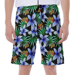 Blue Hawaiian Wildflowers Pattern Print Men's Beach Shorts