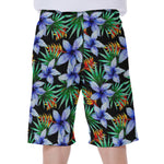 Blue Hawaiian Wildflowers Pattern Print Men's Beach Shorts