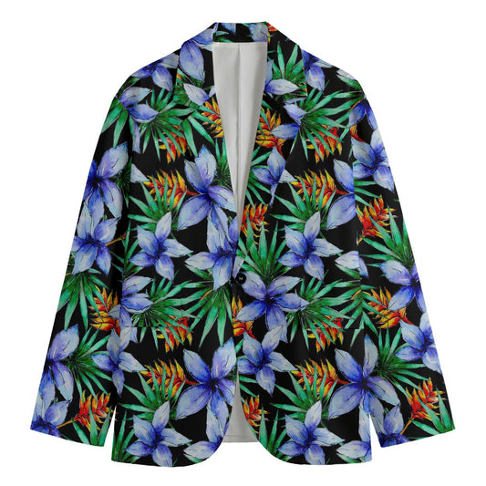 Blue Hawaiian Wildflowers Pattern Print Men's Blazer