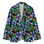 Blue Hawaiian Wildflowers Pattern Print Men's Blazer