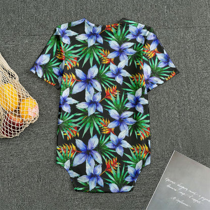 Blue Hawaiian Wildflowers Pattern Print Men's Bodysuit