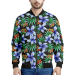 Blue Hawaiian Wildflowers Pattern Print Men's Bomber Jacket