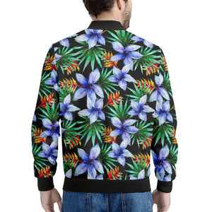 Blue Hawaiian Wildflowers Pattern Print Men's Bomber Jacket