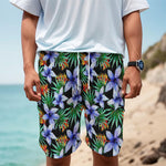 Blue Hawaiian Wildflowers Pattern Print Men's Cargo Shorts