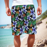 Blue Hawaiian Wildflowers Pattern Print Men's Cargo Shorts
