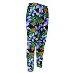 Blue Hawaiian Wildflowers Pattern Print Men's Compression Pants