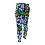 Blue Hawaiian Wildflowers Pattern Print Men's Compression Pants