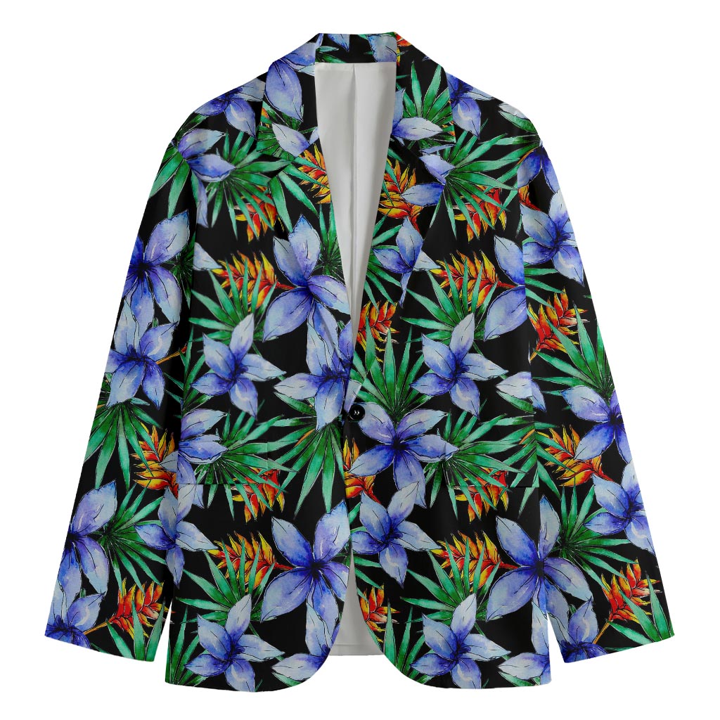 Blue Hawaiian Wildflowers Pattern Print Men's Cotton Blazer