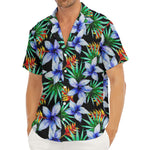 Blue Hawaiian Wildflowers Pattern Print Men's Deep V-Neck Shirt