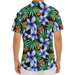 Blue Hawaiian Wildflowers Pattern Print Men's Deep V-Neck Shirt