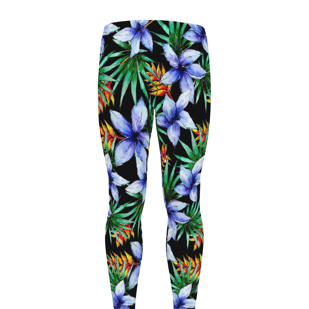 Blue Hawaiian Wildflowers Pattern Print Men's leggings