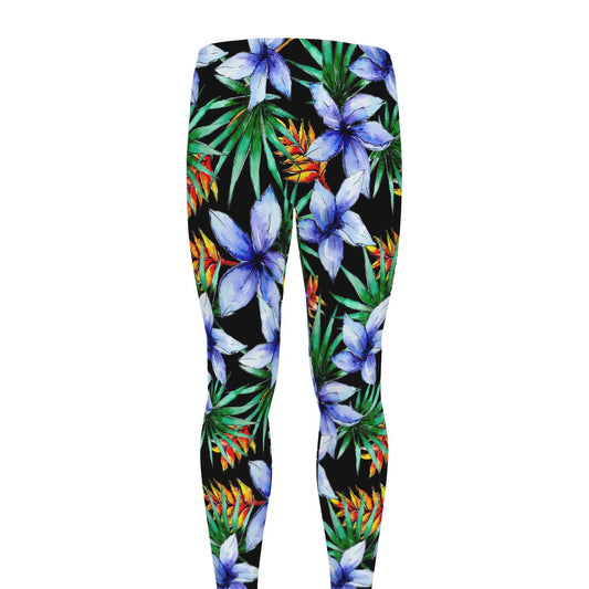 Blue Hawaiian Wildflowers Pattern Print Men's leggings