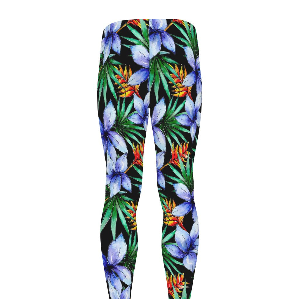 Blue Hawaiian Wildflowers Pattern Print Men's leggings