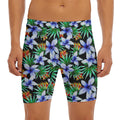 Blue Hawaiian Wildflowers Pattern Print Men's Long Boxer Briefs