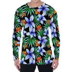 Blue Hawaiian Wildflowers Pattern Print Men's Long Sleeve T-Shirt