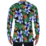 Blue Hawaiian Wildflowers Pattern Print Men's Long Sleeve T-Shirt