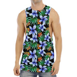 Blue Hawaiian Wildflowers Pattern Print Men's Muscle Tank Top