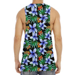 Blue Hawaiian Wildflowers Pattern Print Men's Muscle Tank Top
