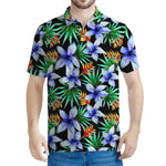 Blue Hawaiian Wildflowers Pattern Print Men's Polo Shirt