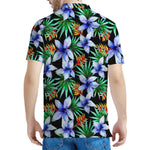 Blue Hawaiian Wildflowers Pattern Print Men's Polo Shirt