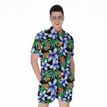 Blue Hawaiian Wildflowers Pattern Print Men's Rompers