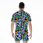 Blue Hawaiian Wildflowers Pattern Print Men's Rompers