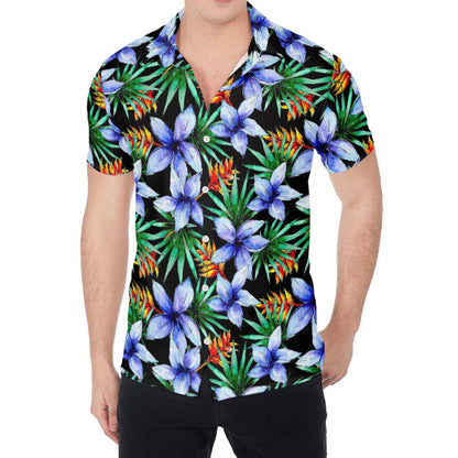 Blue Hawaiian Wildflowers Pattern Print Men's Shirt