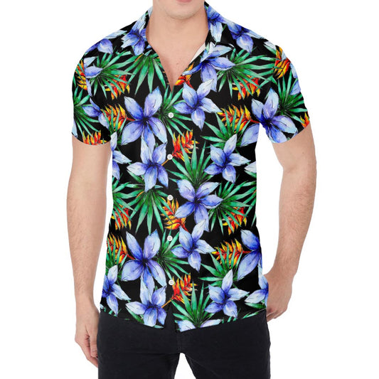 Blue Hawaiian Wildflowers Pattern Print Men's Shirt