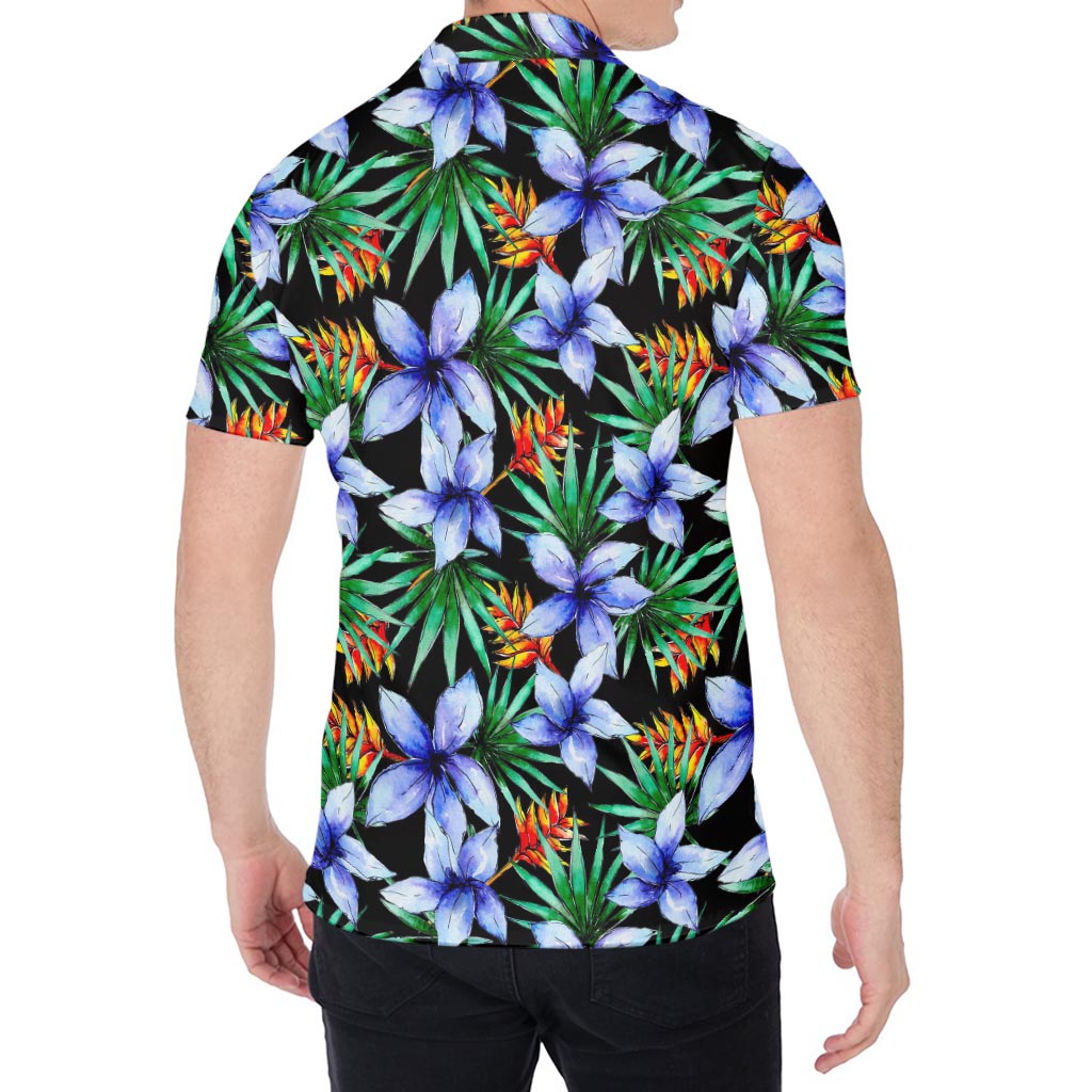 Blue Hawaiian Wildflowers Pattern Print Men's Shirt