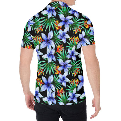 Blue Hawaiian Wildflowers Pattern Print Men's Shirt
