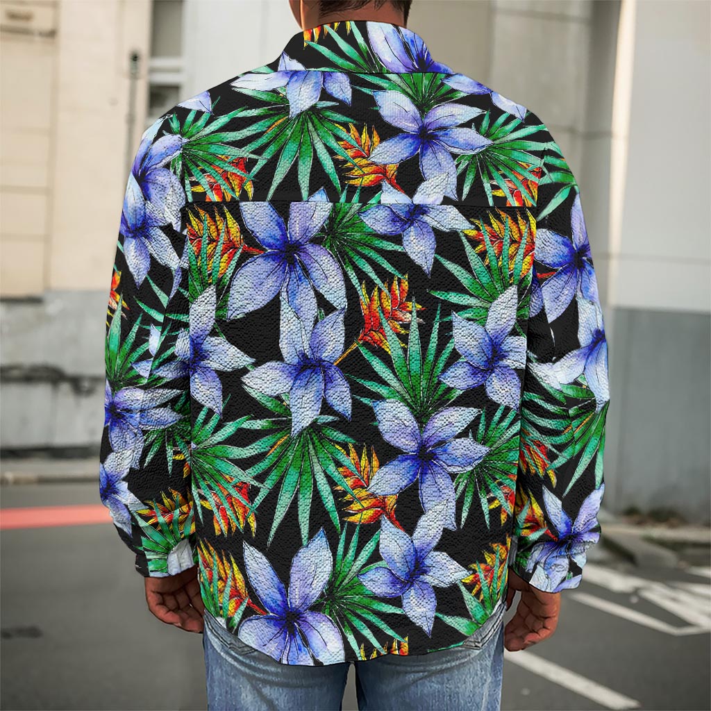 Blue Hawaiian Wildflowers Pattern Print Men's Shirt Jacket