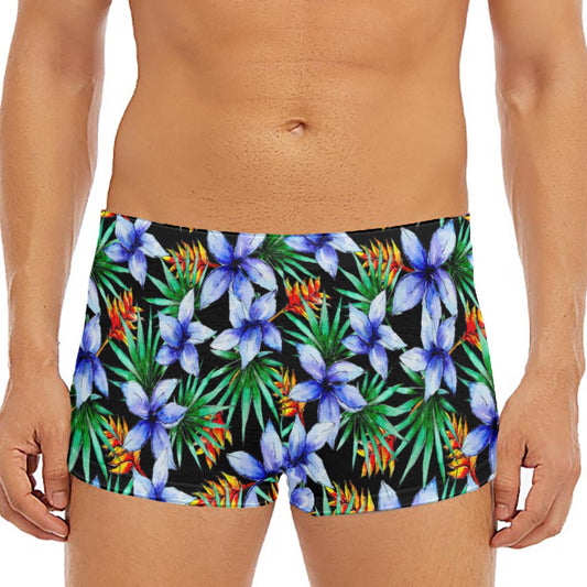 Blue Hawaiian Wildflowers Pattern Print Men's Short Boxer Briefs