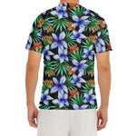 Blue Hawaiian Wildflowers Pattern Print Men's Short Sleeve Rash Guard