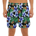 Blue Hawaiian Wildflowers Pattern Print Men's Split Running Shorts