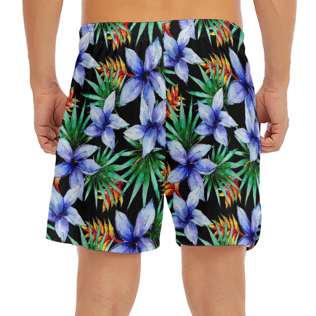 Blue Hawaiian Wildflowers Pattern Print Men's Split Running Shorts