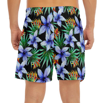 Blue Hawaiian Wildflowers Pattern Print Men's Split Running Shorts