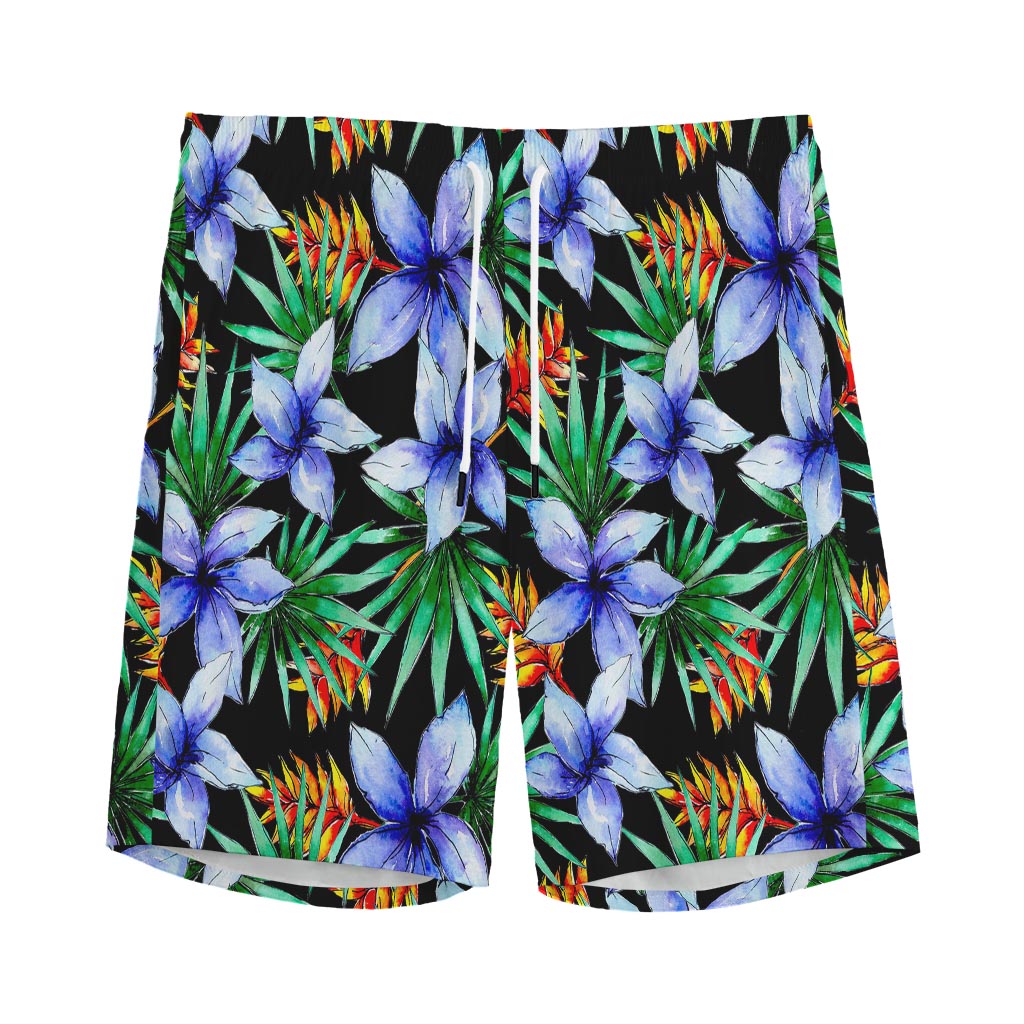 Blue Hawaiian Wildflowers Pattern Print Men's Sports Shorts