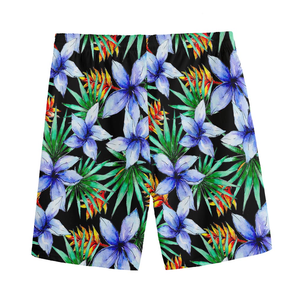 Blue Hawaiian Wildflowers Pattern Print Men's Sports Shorts