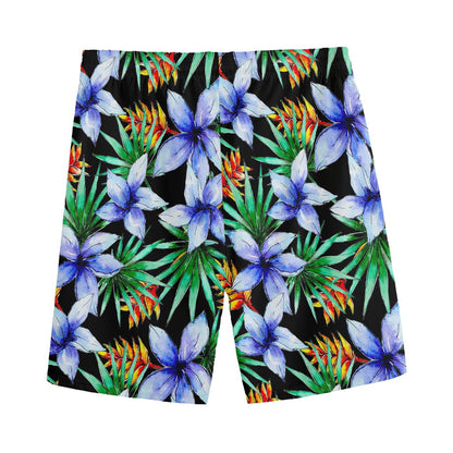 Blue Hawaiian Wildflowers Pattern Print Men's Sports Shorts