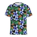 Blue Hawaiian Wildflowers Pattern Print Men's Sports T-Shirt