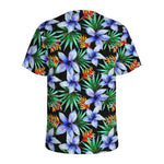 Blue Hawaiian Wildflowers Pattern Print Men's Sports T-Shirt