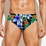 Blue Hawaiian Wildflowers Pattern Print Men's Swim Briefs