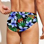 Blue Hawaiian Wildflowers Pattern Print Men's Swim Briefs