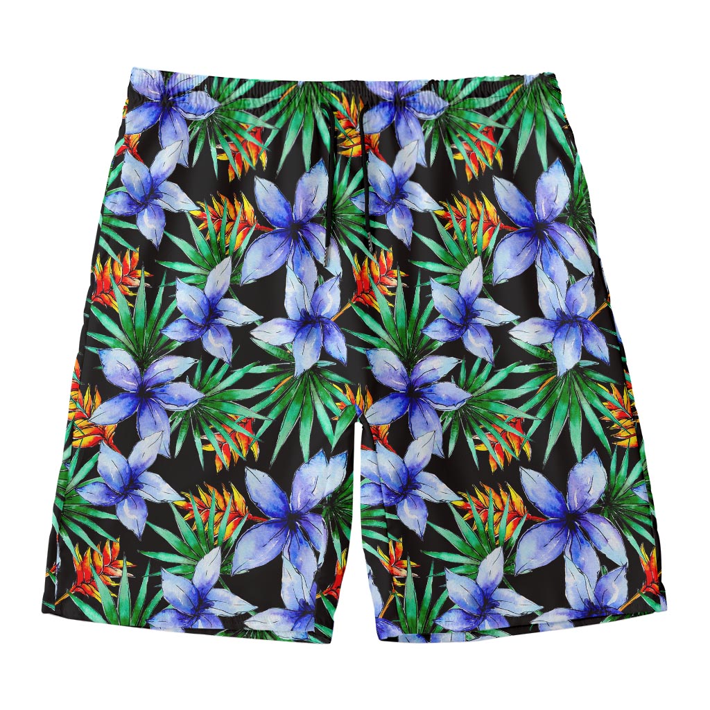 Blue Hawaiian Wildflowers Pattern Print Men's Swim Trunks