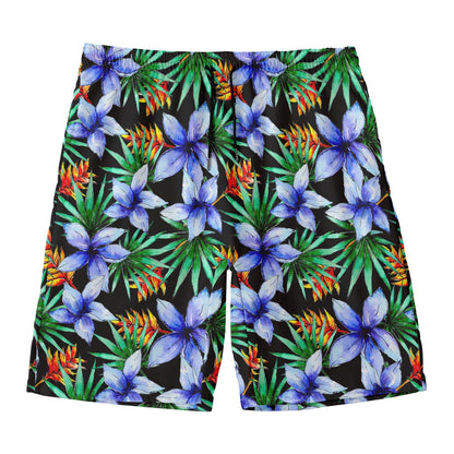 Blue Hawaiian Wildflowers Pattern Print Men's Swim Trunks